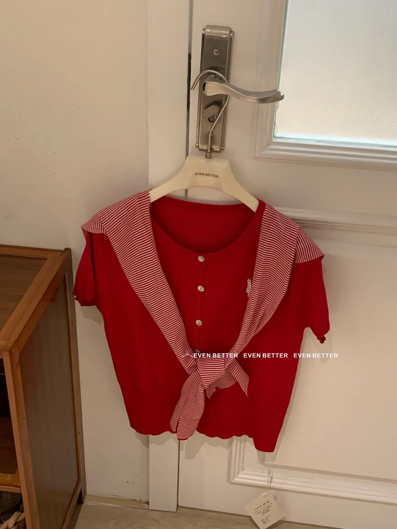 EVE（7983#）韩系洋气别致带披肩针织开衫配披肩