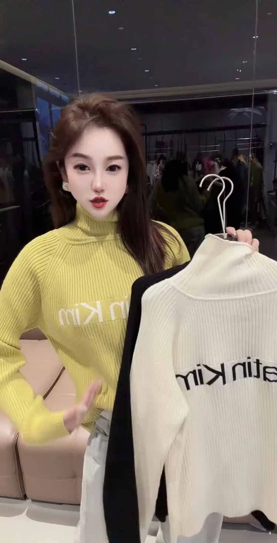 2025秋冬新款半高领双拉链坑条针织衫女宽松显瘦慵懒风长袖毛衣