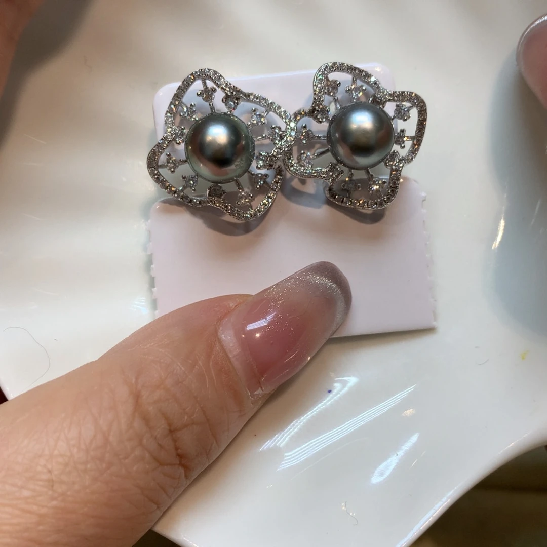 海水珍珠耳饰银S925镶嵌
