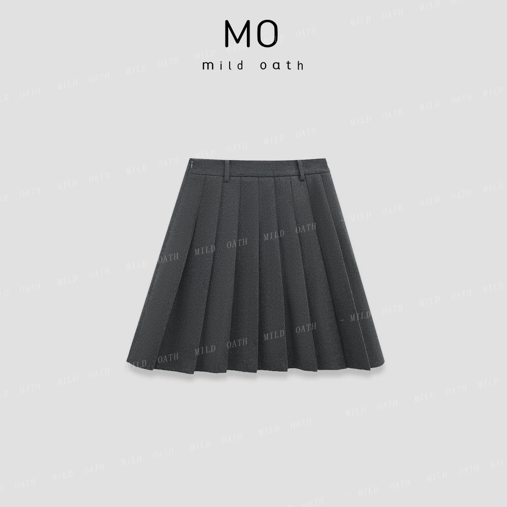 MILD OATH【纽约学院】羊毛2025冬季新款高腰百褶毛呢A字半身裙
