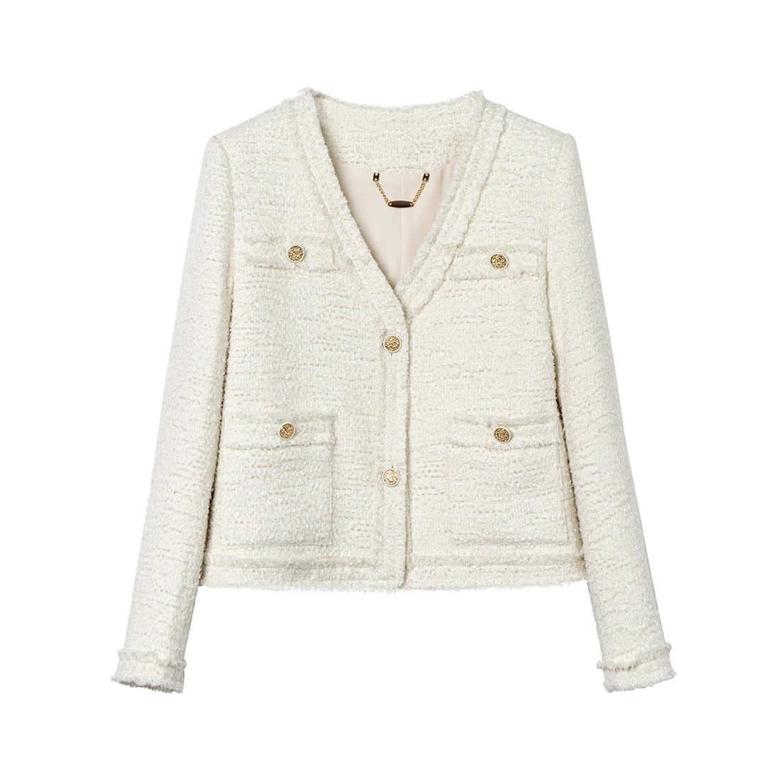 【龙哥质造】V领小香风正肩外套2025春秋新款女装百搭通勤上衣25158