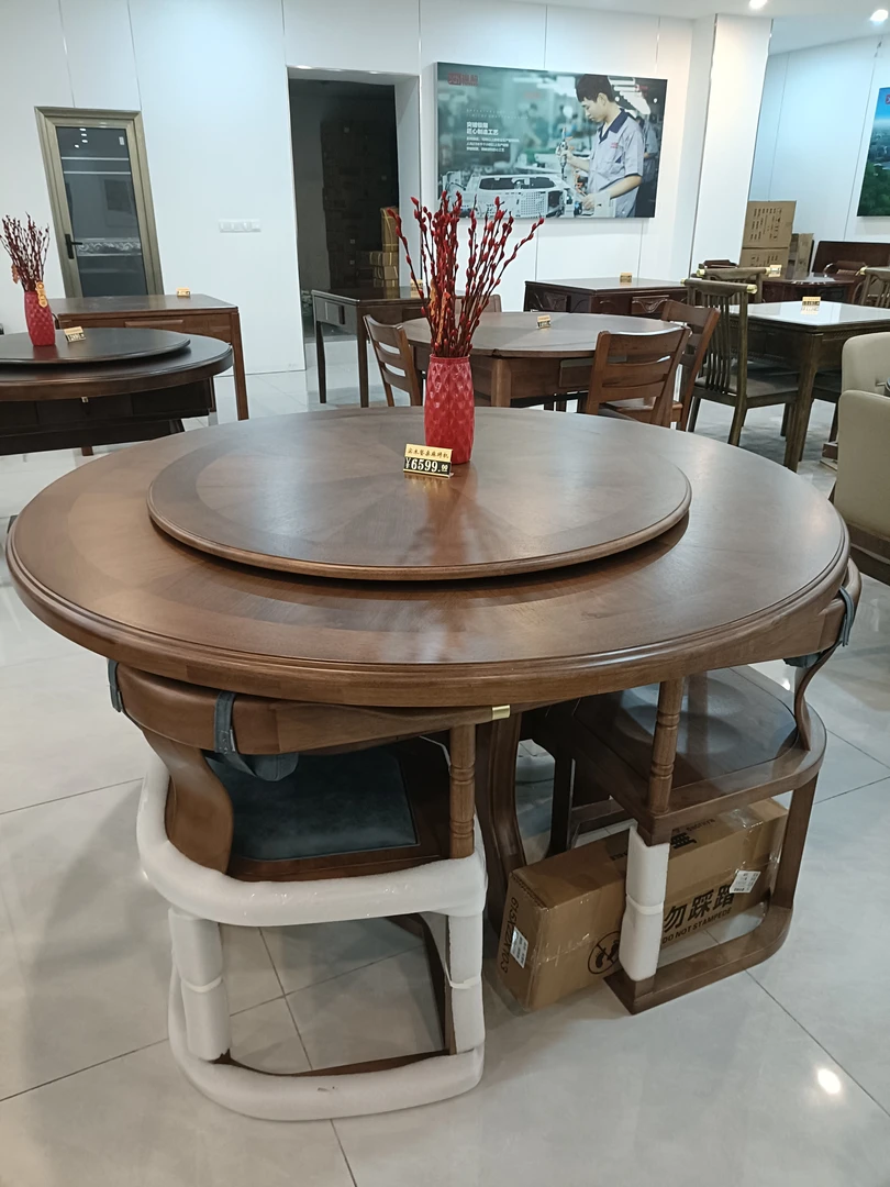 实木圆桌1.5和-1.4米餐桌两用麻将机