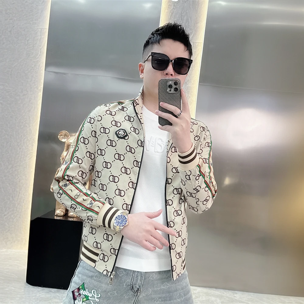 印花夹克男时尚修身帅气薄款立领网红外套休闲春秋季欧洲站潮牌