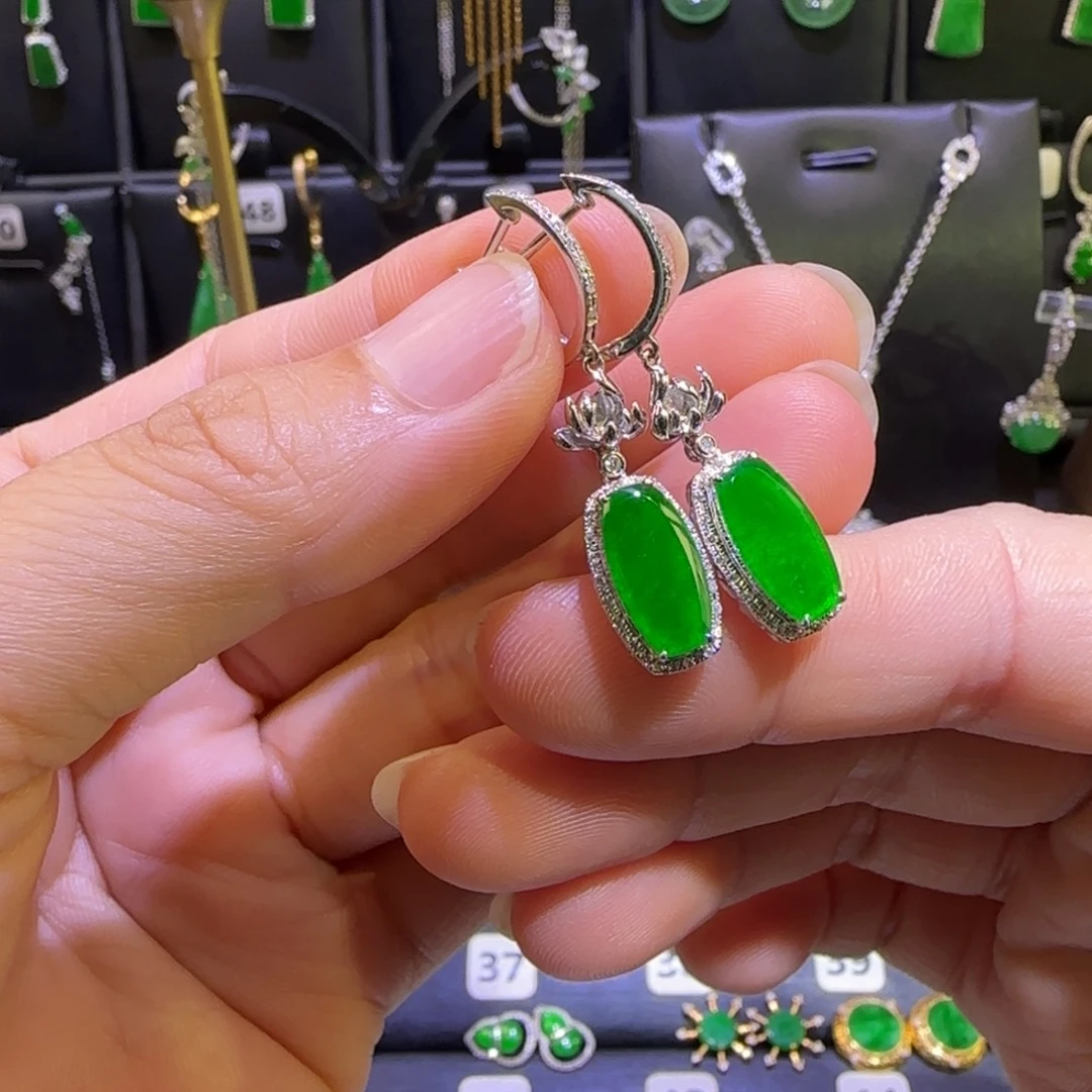 翡翠18K金镶嵌颈饰耳环