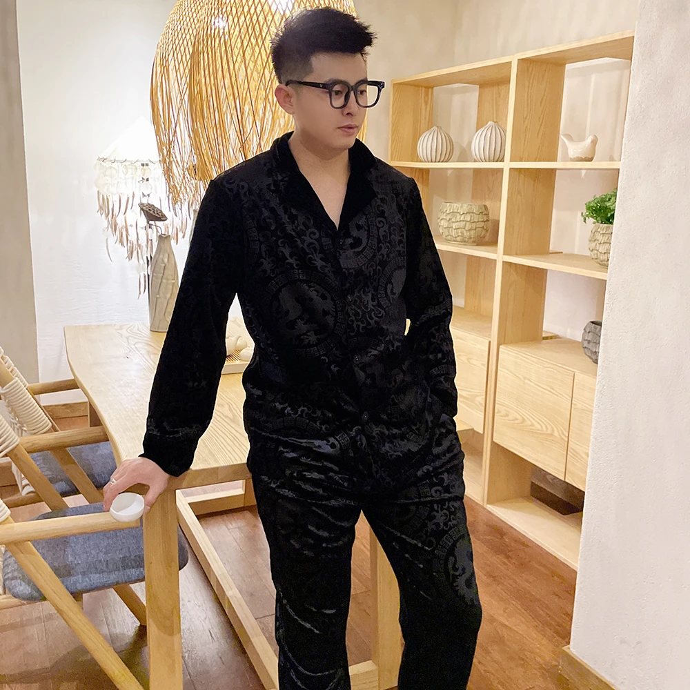 男士大码龙纹金丝绒睡衣套装2025春秋高品质可外穿家居服两件套潮