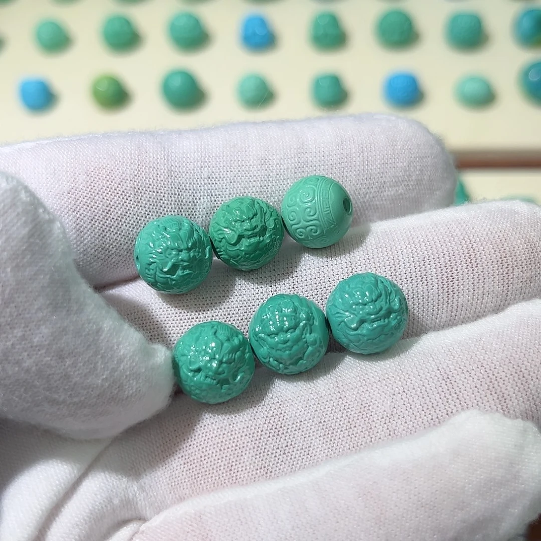 乾***肉高瓷绿龙珠回纹黄财六颗