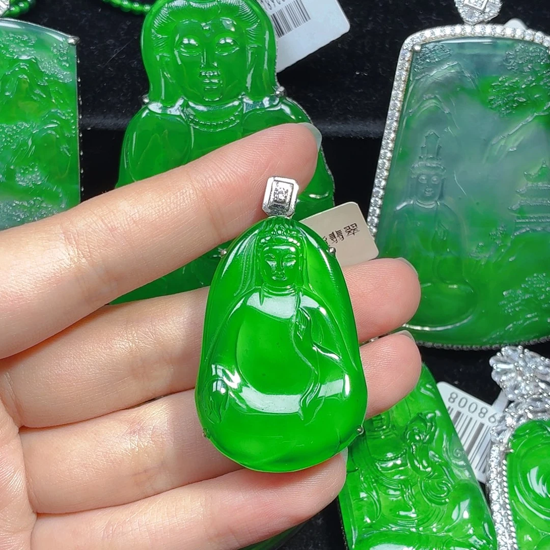 翡翠银S925镶嵌颈饰天然A货翡翠