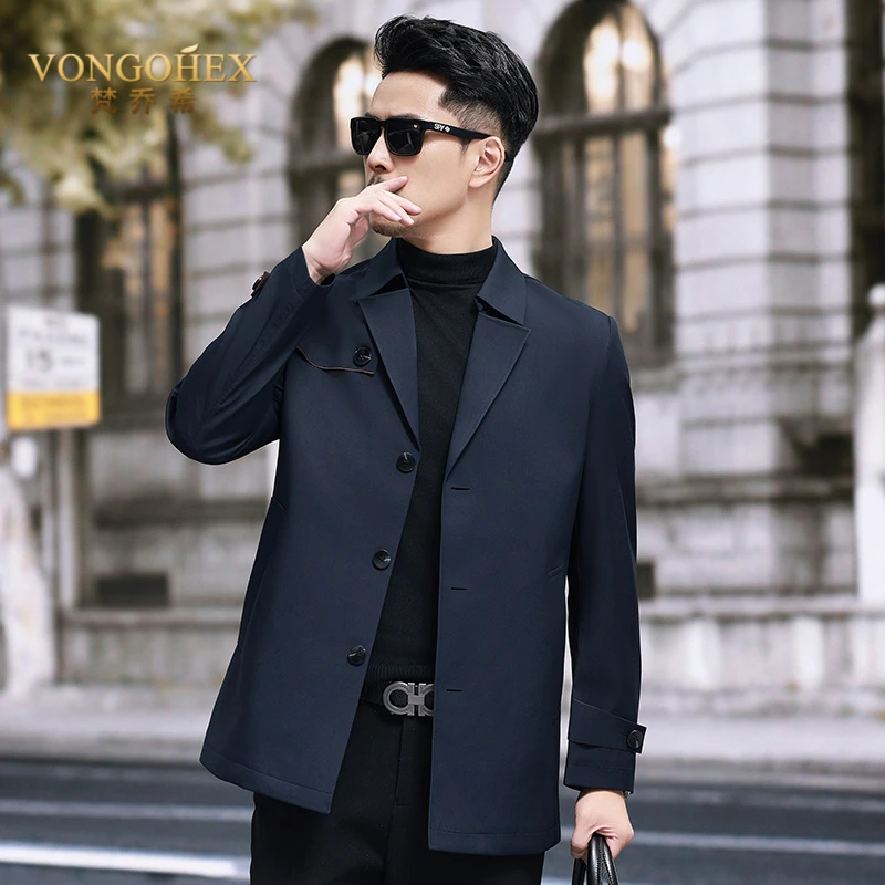 VONGOHEX休闲男士风衣春秋季翻领高端商务短款纯色外套男装夹克