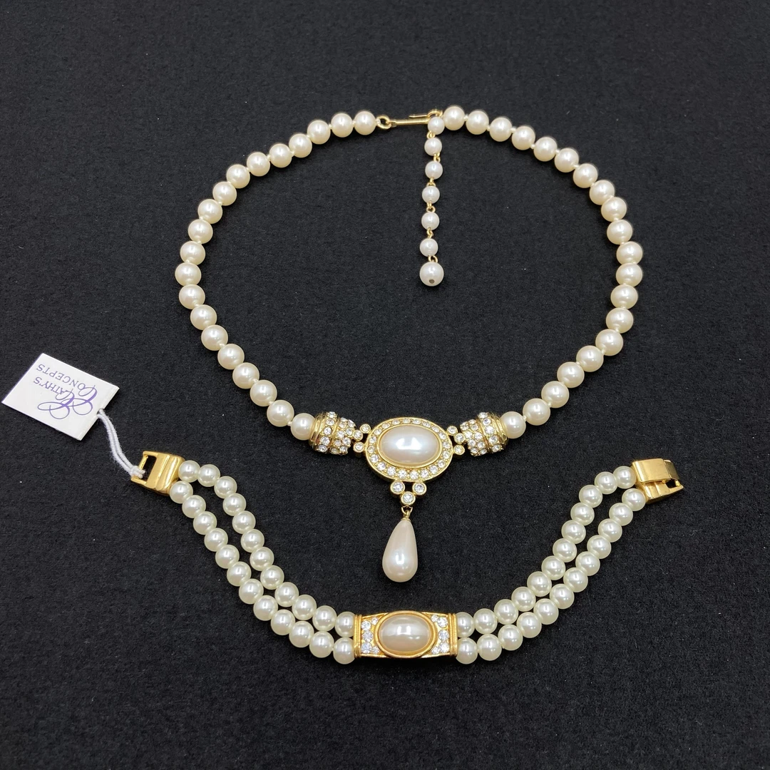 合金仿珍珠项链 【Liz璇子中古】宫廷珠素金项链套装H43403无鉴赏期