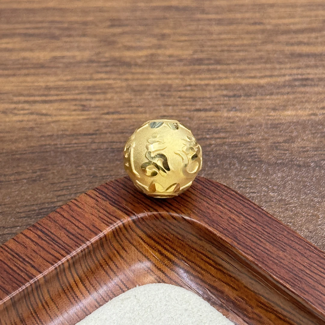 水贝黄金999足金12mm光面六字真言珠DP2244