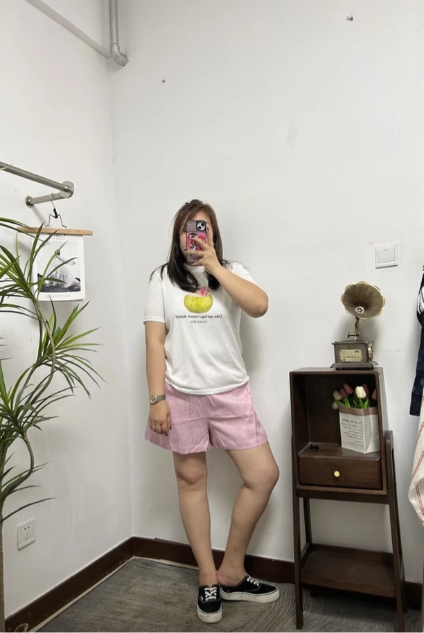 韩版经典版型显瘦纯亚麻宽松阔腿短裤大码微胖百搭