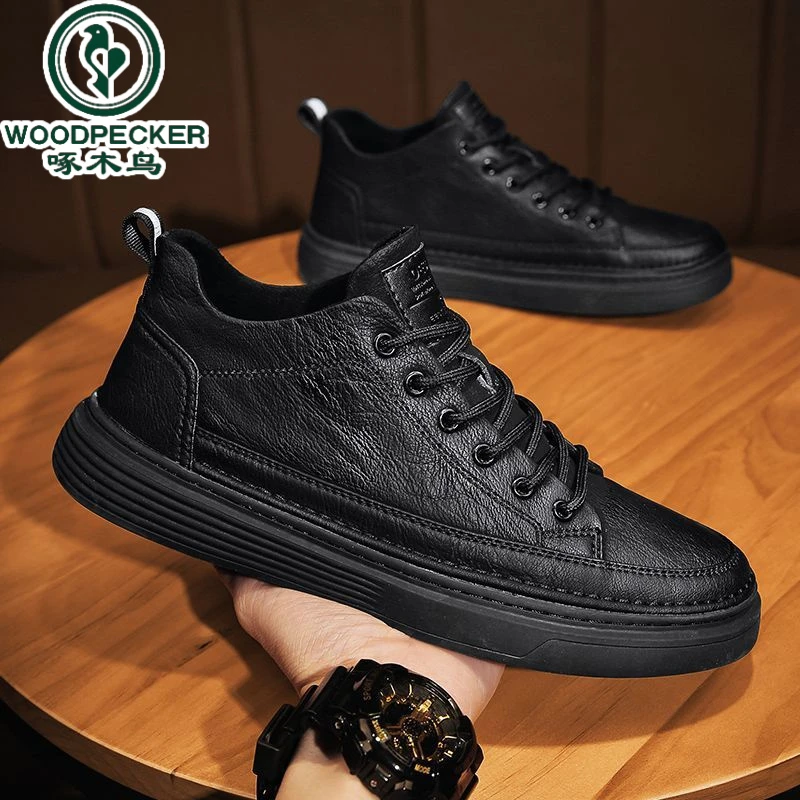 啄木鸟正品休闲低帮商务休闲鞋春季英伦板鞋透气皮鞋男式休闲鞋子