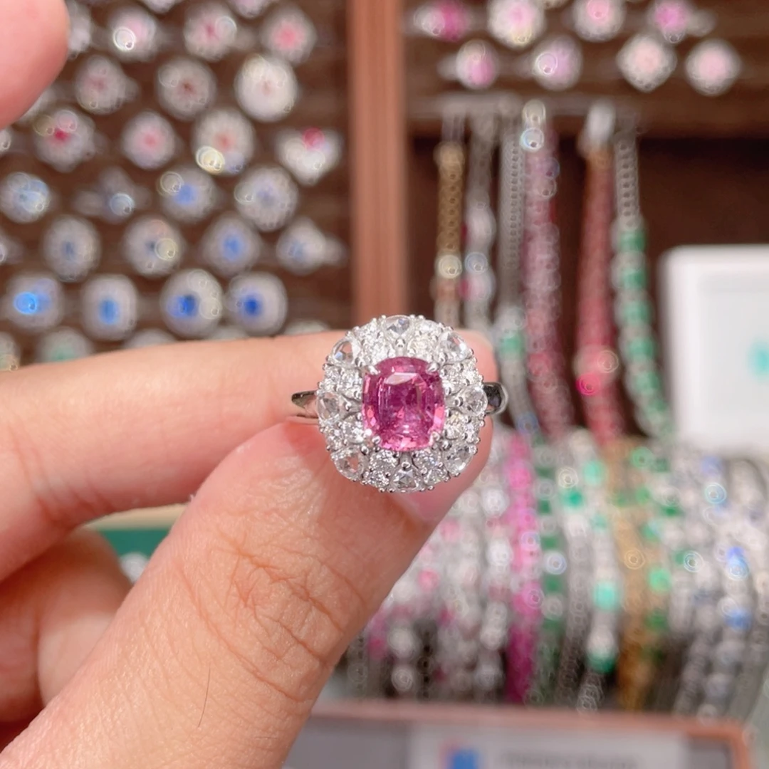 彩色蓝宝石18K金镶嵌戒指1.57ct 无烧