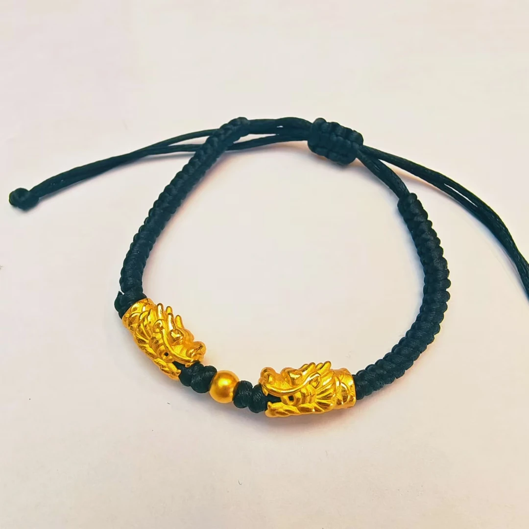 30#足金999 黄金二龙戏珠转运珠 手工编绳