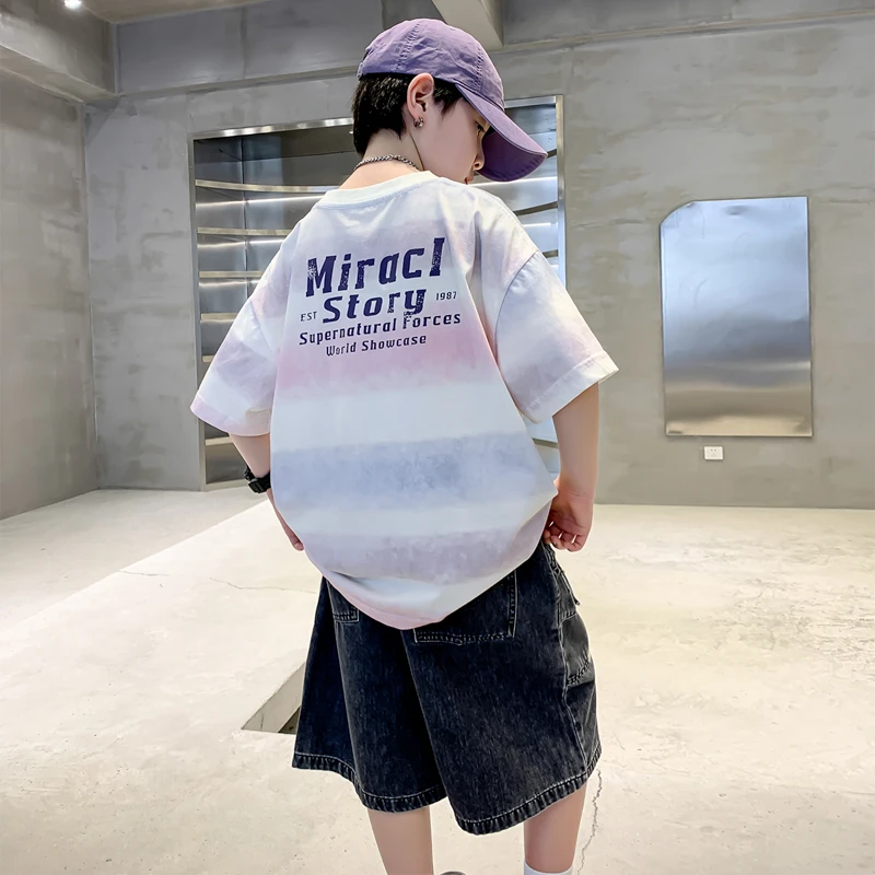 男童扎染短袖t恤夏季2025新款儿童夏装中大童体恤上衣纯棉薄款潮T