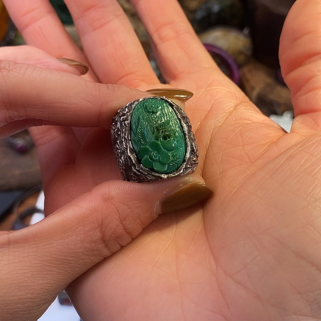 绿松石戒指足银镶嵌神**咪