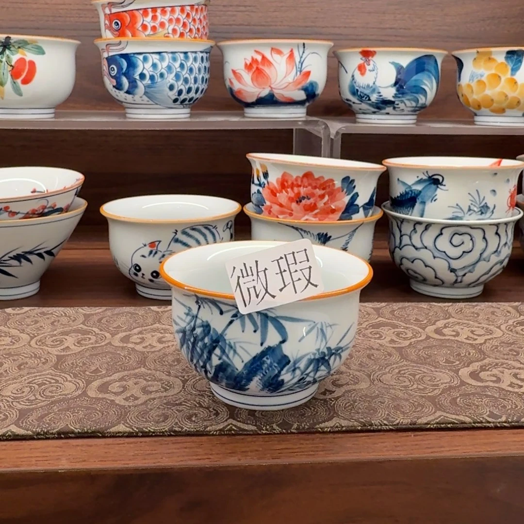 釉下手绘茶具微瑕
