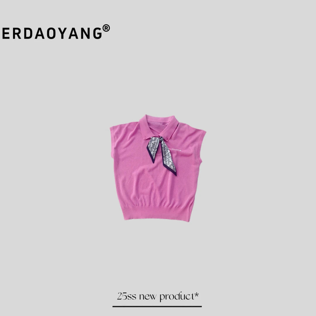ERDAOYANG "赫本女士" 夏季新款翻领丝巾显瘦短袖DXA221