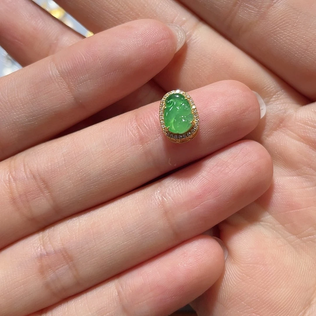 翡翠18K金镶嵌吊坠(不含链)益*