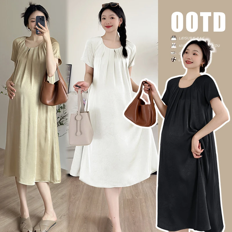 2025夏季新款丝滑柔顺坠感时尚设计感气质孕期连衣裙气质款休闲裙