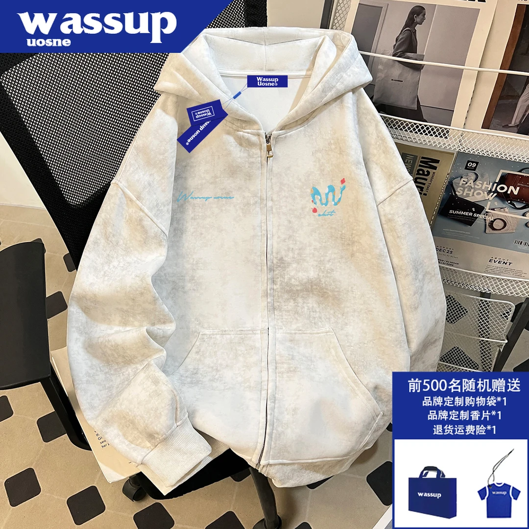 WASSUP UOSNE重磅蜡染连帽卫衣男生秋季cleanfit挺阔潮牌开衫外套