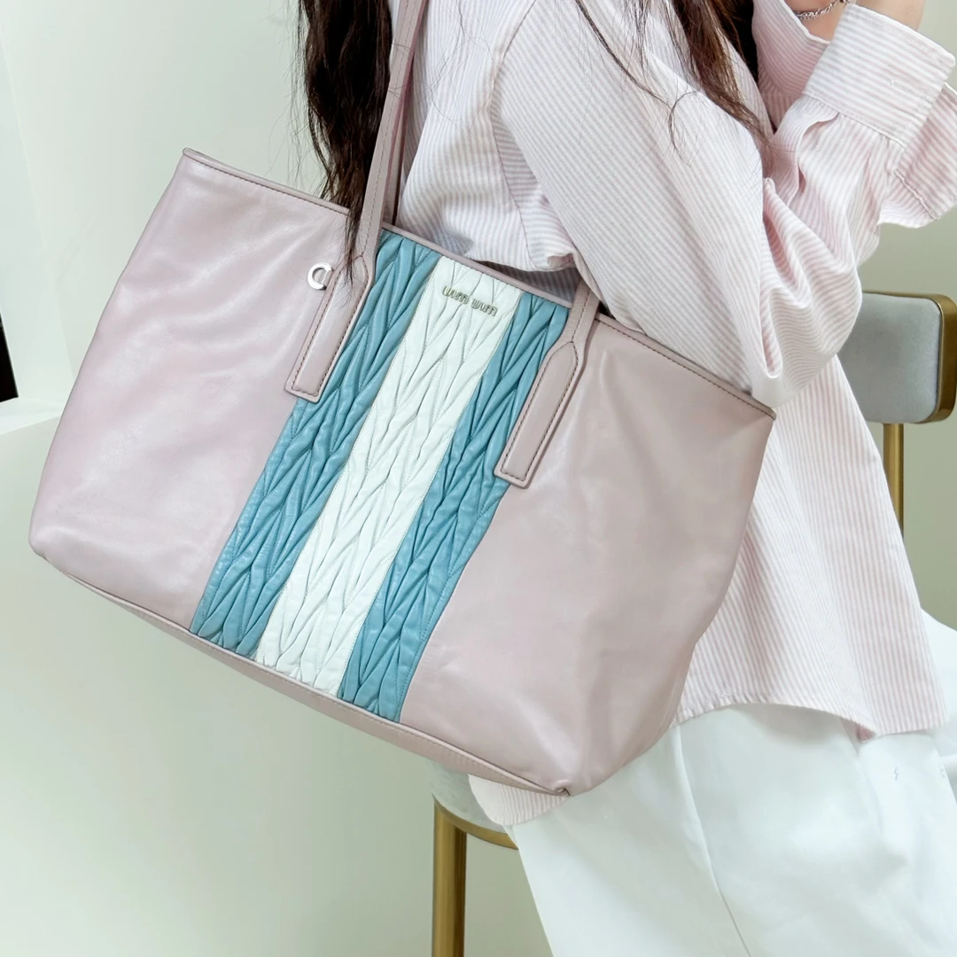 95新 MIU MIU/缪缪 九成新粉拼蓝托特包时尚实用款式