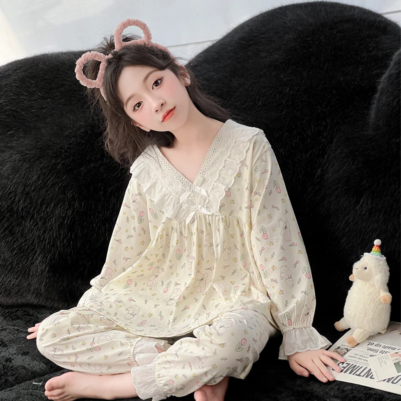 女童睡衣春秋2024新款女大童网红洋气家居服亲肤透气公主风