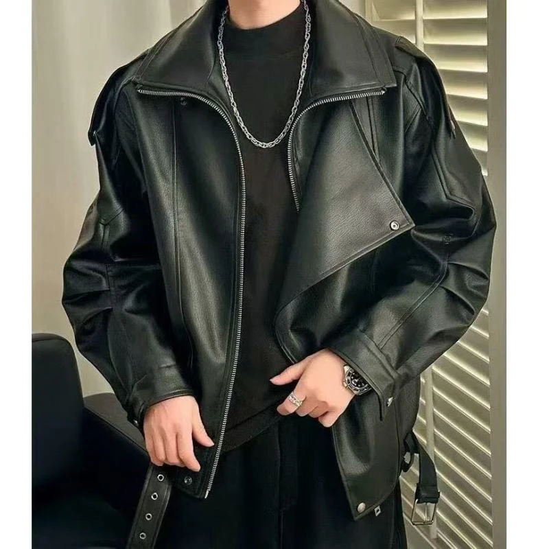 秋装重工艺PU皮衣机车男女帅气拉风痞帅高级感轻熟风夹克短款外套