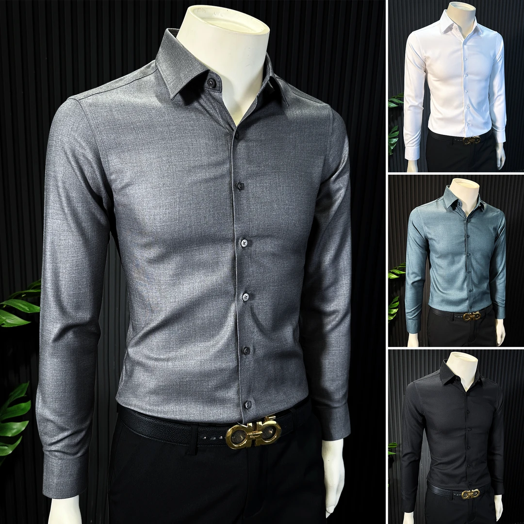 莫代尔绵羊毛衬衫男款爆款2025新款高级感秋季款商务男士长袖衬衣