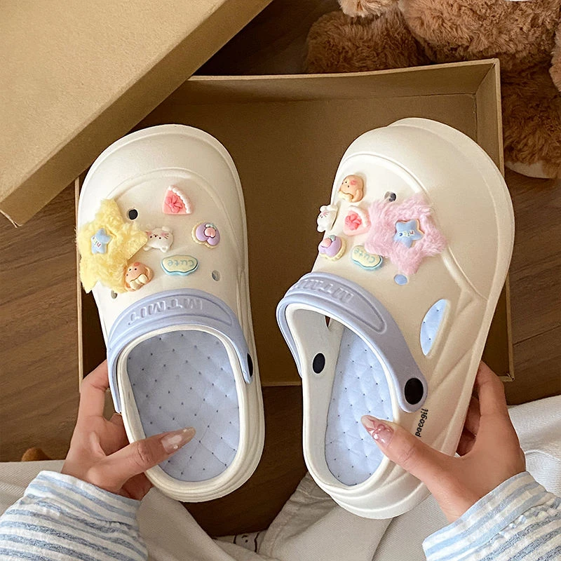 2025夏季外穿diy新款洞洞鞋女可拆卸增高EVA防滑厚底外出拖鞋女款