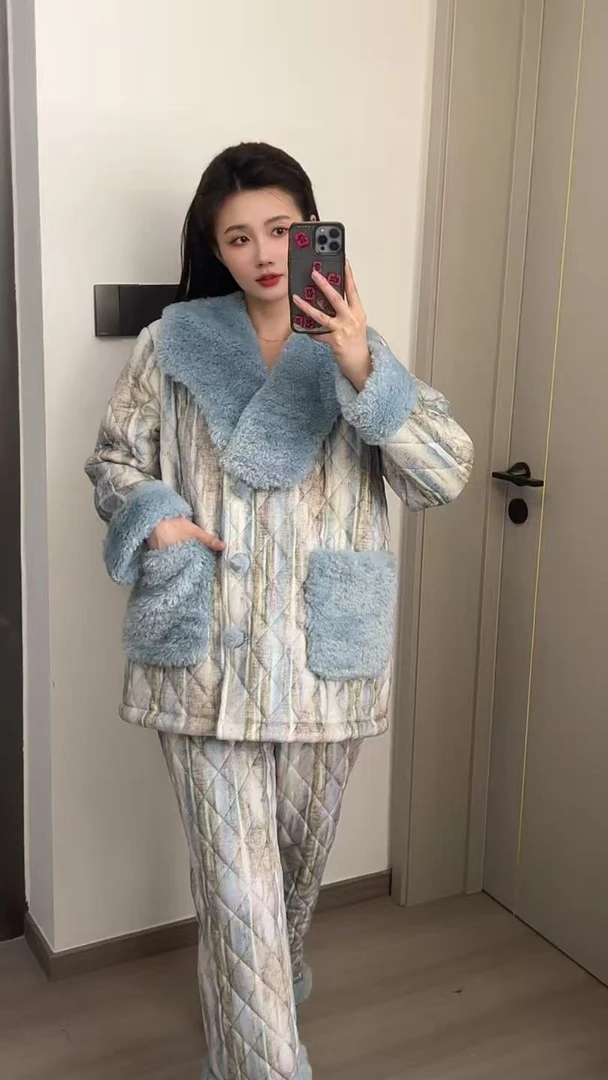 常规款女冬季长裤睡衣家居服套装女士休闲甜美保暖