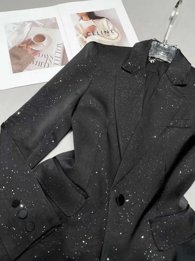 【茹哥】25早春新款时尚百搭亮片满天星收腰西装外套