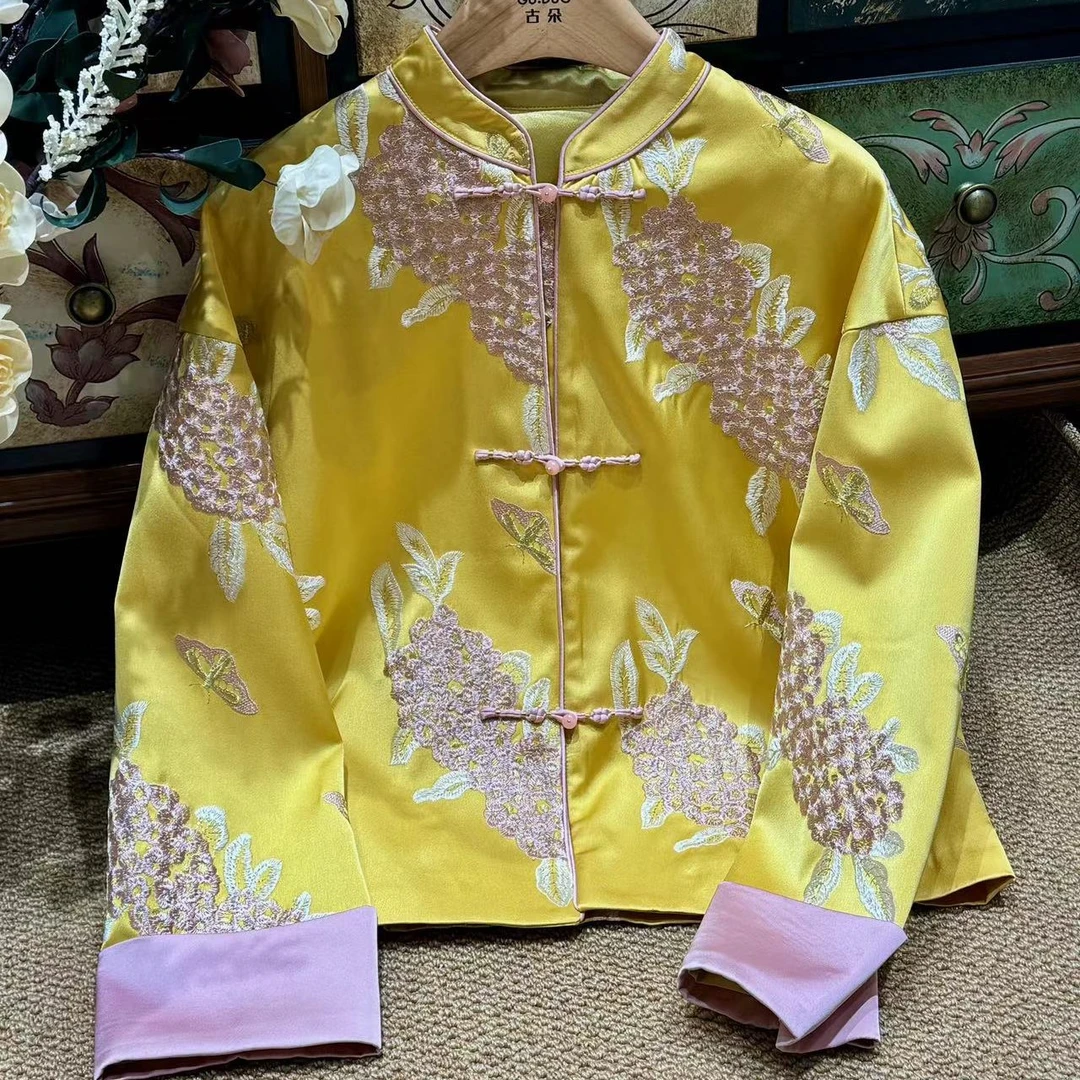 （直播下单备注编码）唐装厚款中长款圆领长袖直下摆礼服短外套双面