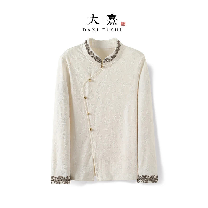 【舒倾】2025新款打底上衣小衫女新中式国风立领绣花薄款长袖T恤衫