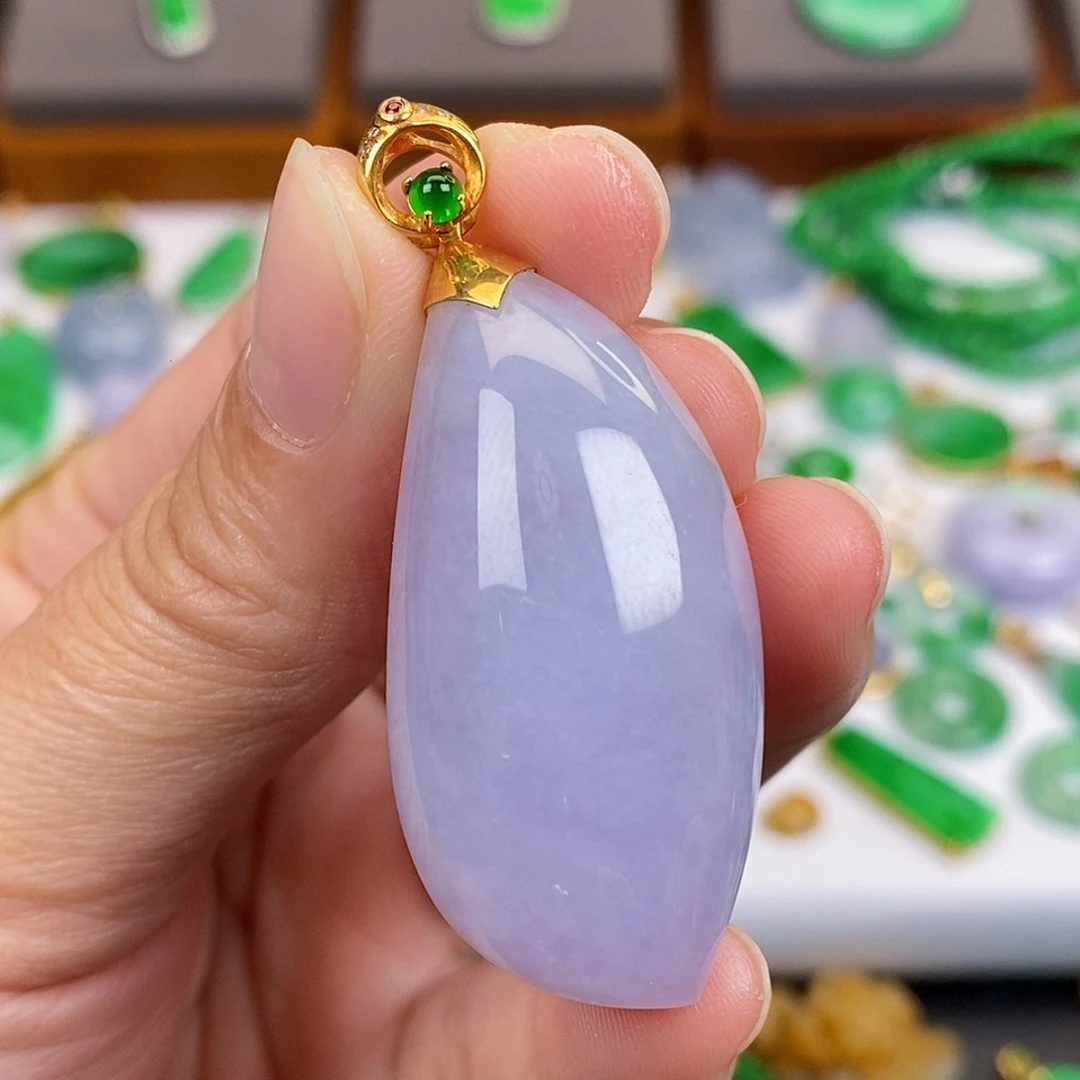 吊坠(不含链)18K金镶嵌翡翠