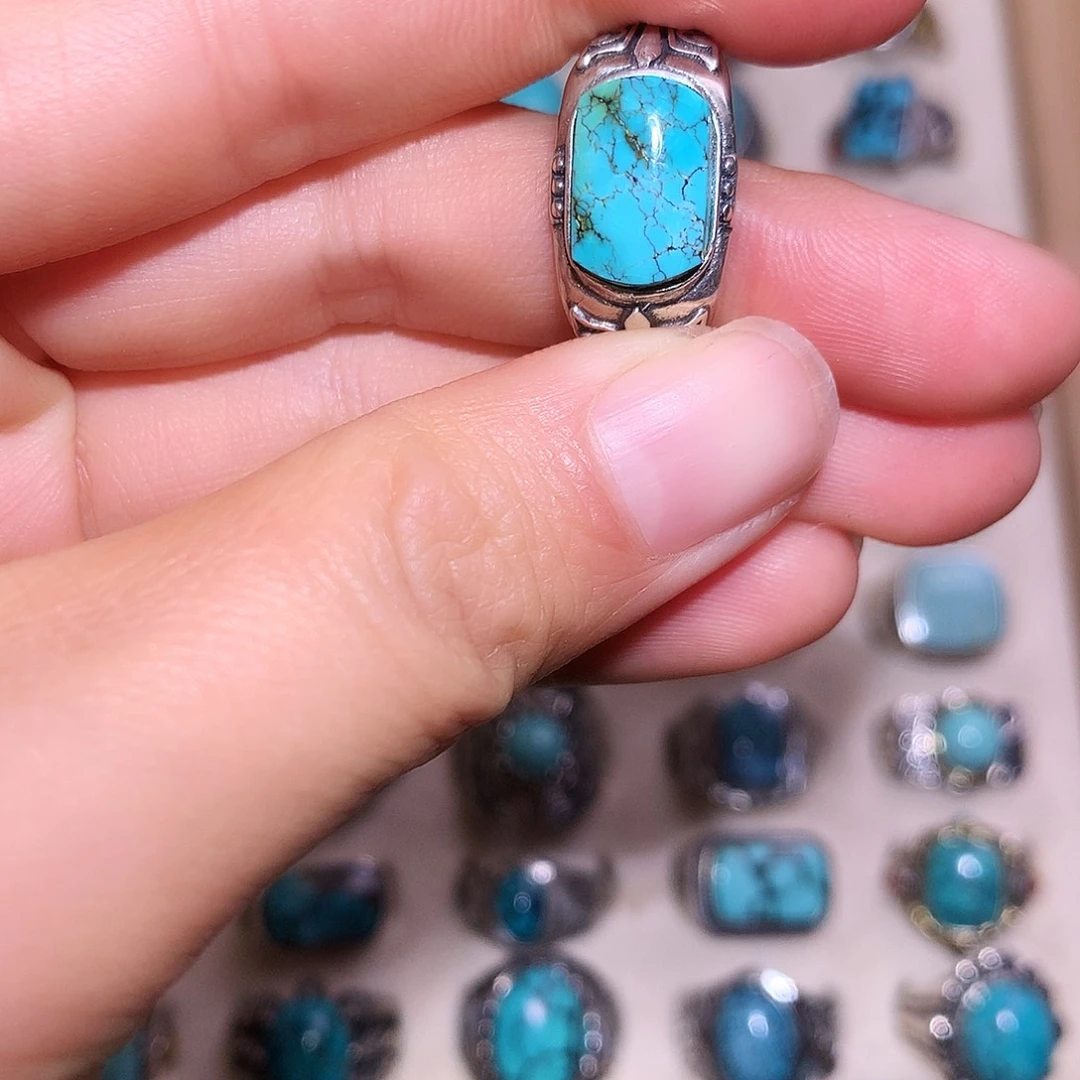 绿松石银S925镶嵌戒指