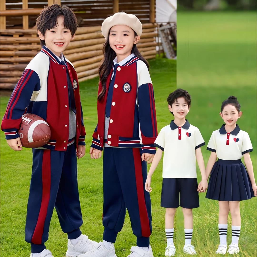 新款运动风学生班服学生校服夏季园服女童毕业服运动会小学生套装