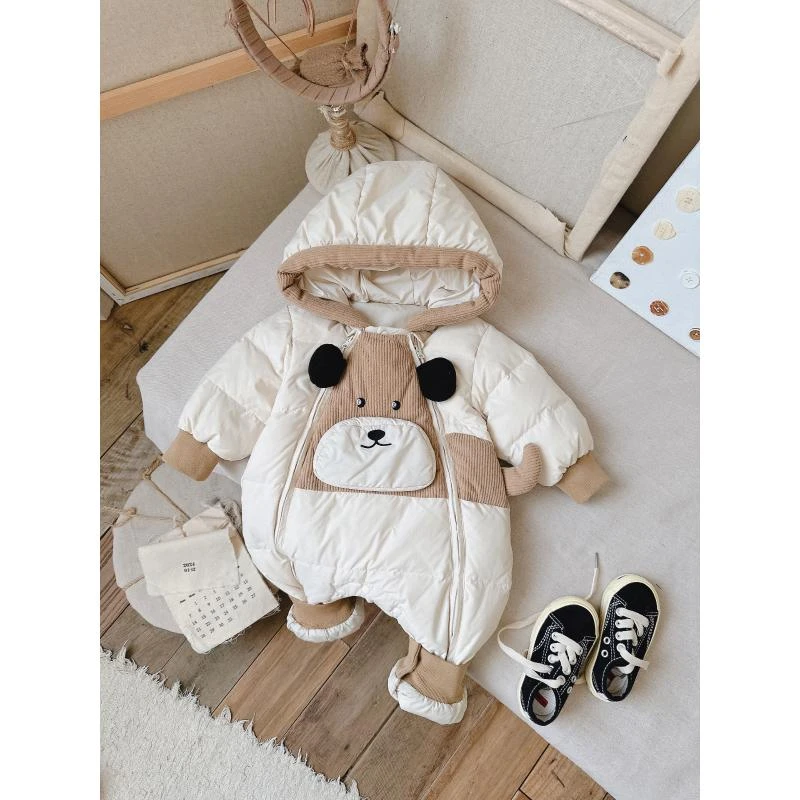 新生儿加厚冬季婴幼儿保暖宝宝爬爬狗双拉链白鸭绒羽绒服6151