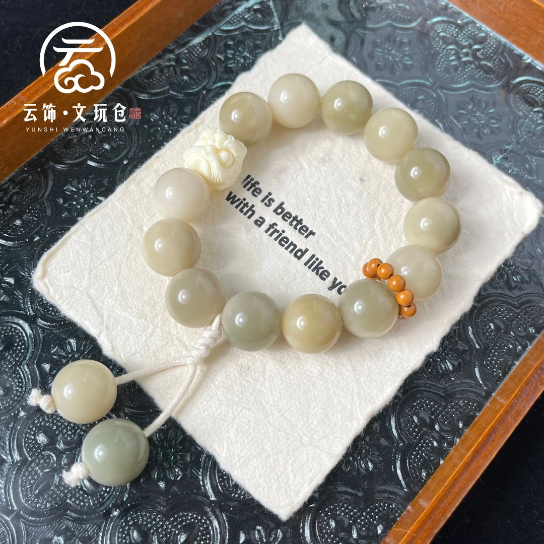 青岚瑞16mm  菩提根灰绿圆珠醒狮手持  CP025-1084