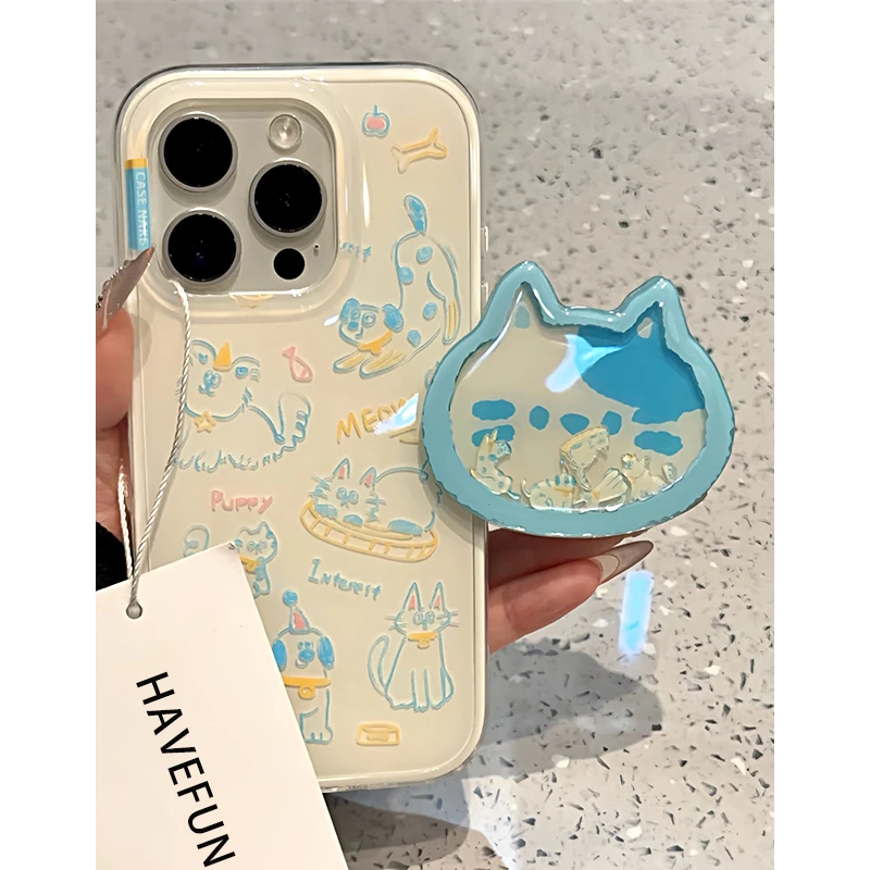 雅天立蓝色猫咪摇摇乐适用iPhone16苹果15手机壳13为vivo小米oppo