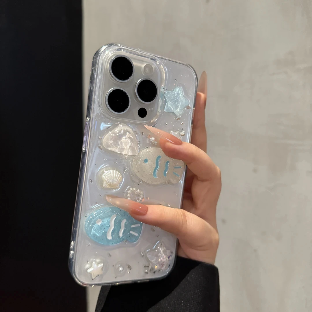 奥菲顿立体贝壳小鱼适用苹果16promax手机壳iPhone15可爱14滴胶13