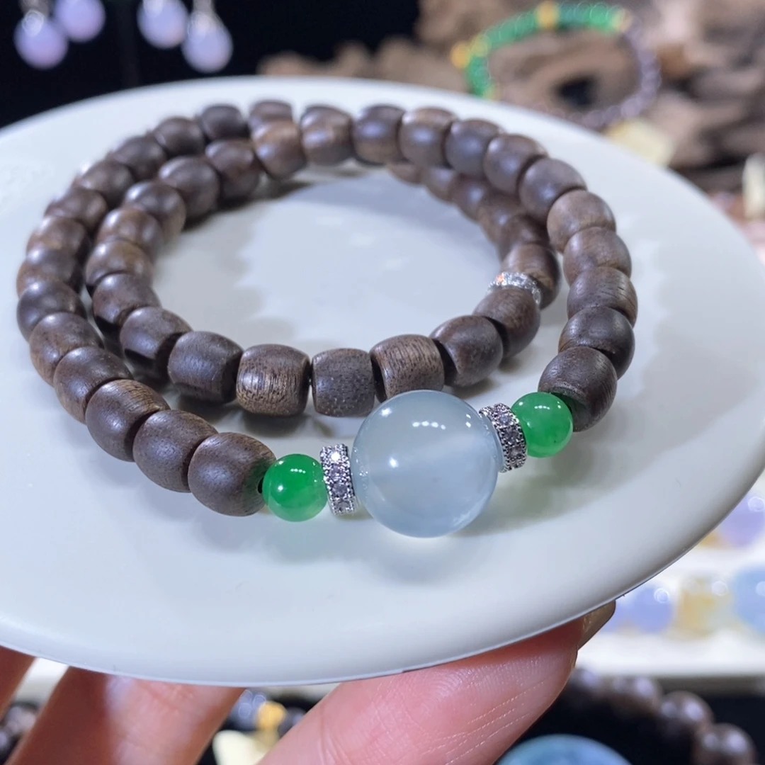 翡翠未镶嵌颈饰翡翠玻璃晴底珠手串12+mm