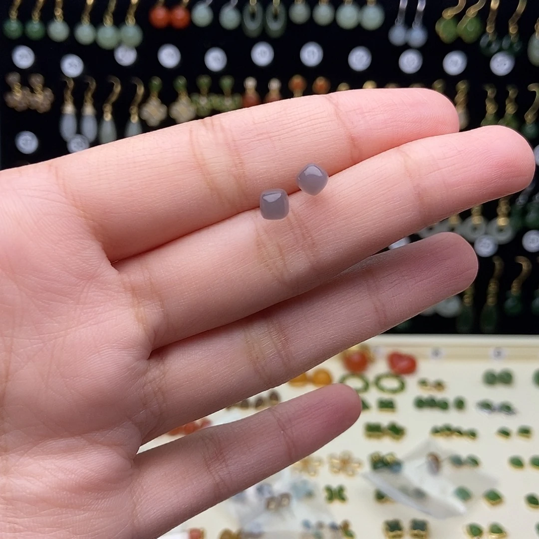 和田玉（白玉）银S925镀金镶嵌耳饰