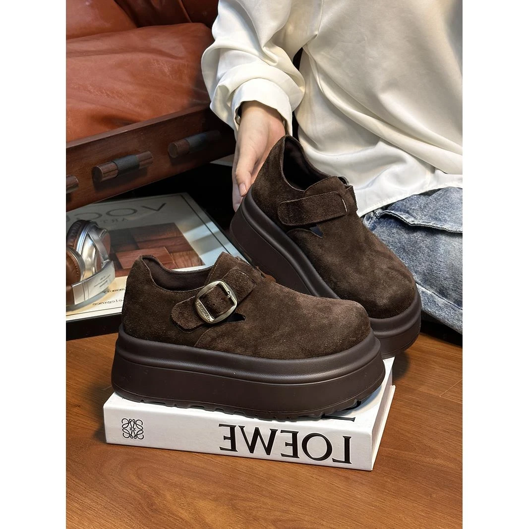 磨砂高端松糕厚底丑萌勃肯鞋女2025新款小个子增高面包鞋休闲潮鞋