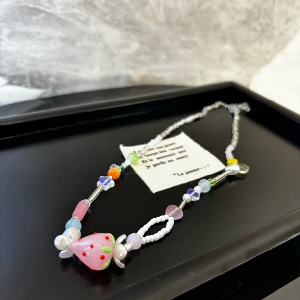 铜合金树脂项链 粉色草莓项链XL2422