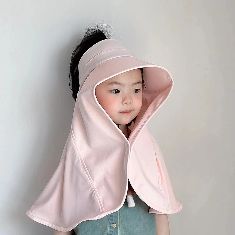 儿童帽子夏季薄款大帽檐户外遮阳防紫外线披肩帽女宝宝空顶全面帽