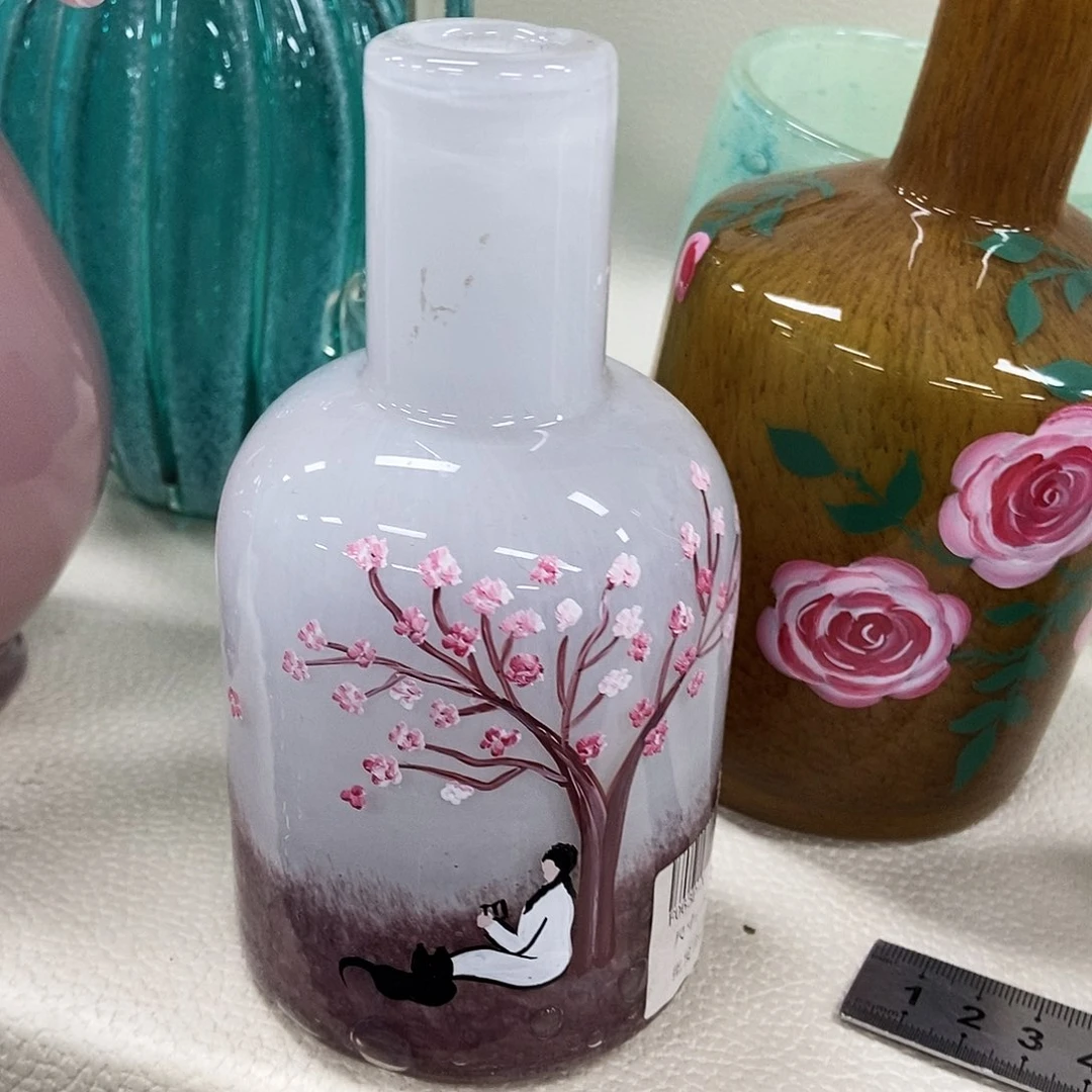 琉璃猫**圆手绘琉璃香薰摆件花瓶15