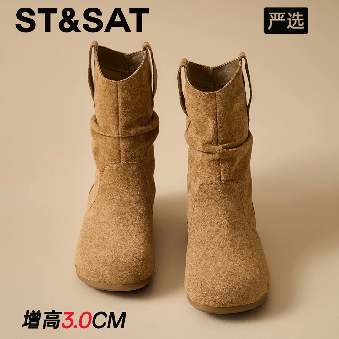 星期六美拉德骑士堆堆靴女款2025新款西部靴子冬季复古勃肯短靴女