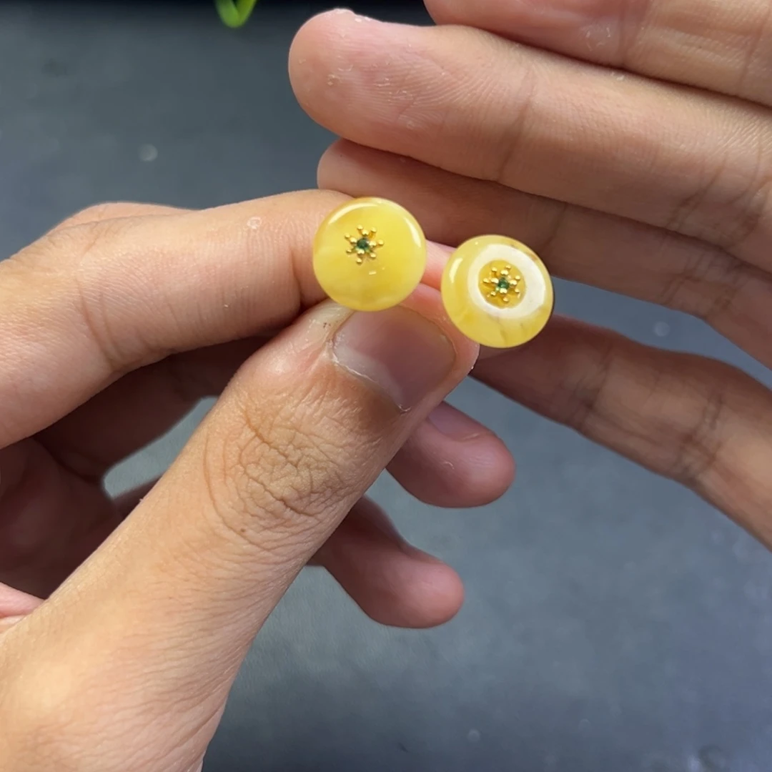 蜜蜡颈饰银S925镶嵌多样性老黄蜡蜜蜡耳钉