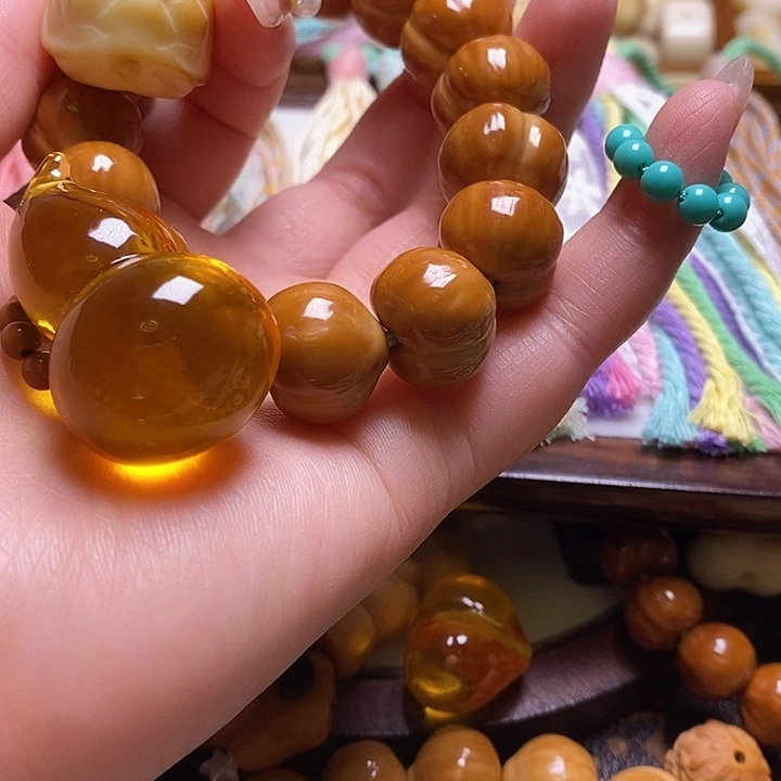 晶***晶猴头核桃手串葫芦大滴流 绿卡 富甲 深浅咖流苏